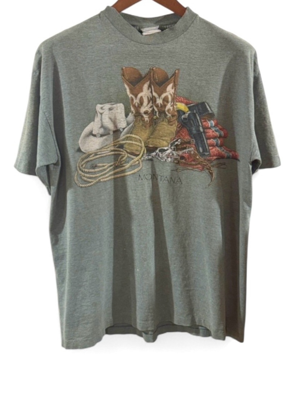 Vintage Single-Stitch Montana Cowboy Graphic T-Shirt Size Men’s XL